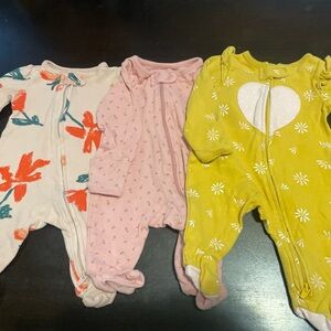 Carter's two Pink and one Yellow newborn Footies Set